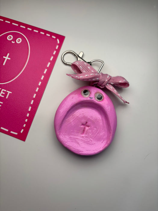 Carved on His palm Pink Faith Stone + Bag Charm
