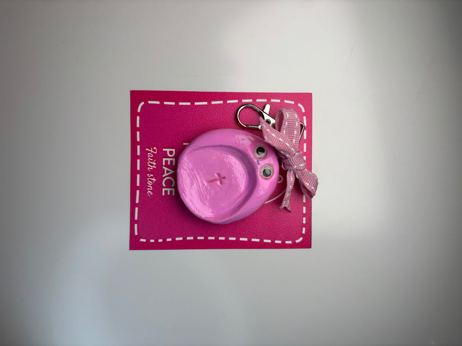 Carved on His palm Pink Faith Stone + Bag Charm