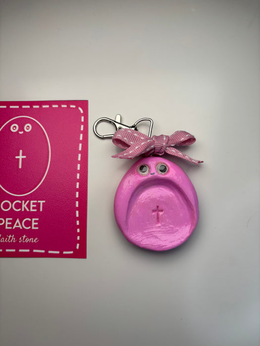 Carved on His palm Pink Faith Stone + Bag Charm