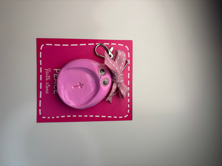 Carved on His palm Pink Faith Stone + Bag Charm