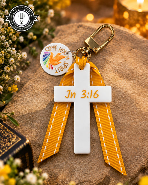Yellow John 3:16 Cross | Bag Charm | Holy Spirit medal