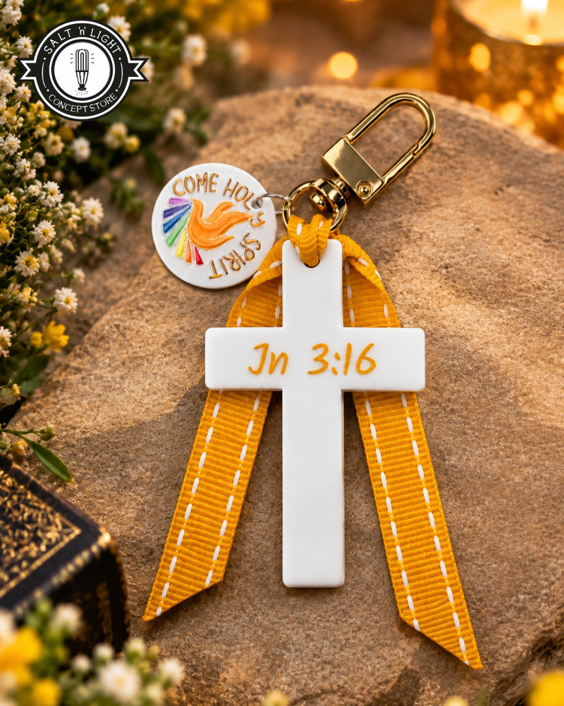 Yellow John 3:16 Cross | Bag Charm | Holy Spirit medal