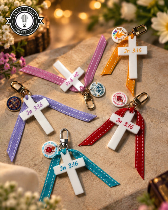 Pink John 3:16 Cross | Bag Charm | Guardian Angel medal