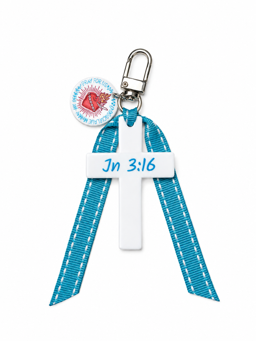Blue John 3:16 Cross | Bag Charm | Immaculate Heart medal