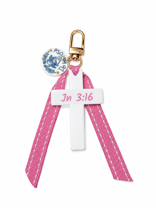 Pink John 3:16 Cross | Bag Charm | Guardian Angel medal
