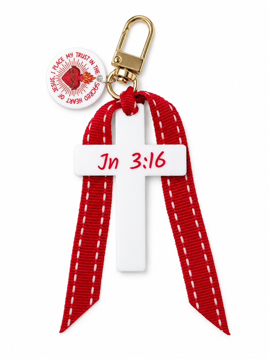 Red John 3:16 Cross | Bag Charm | Sacred Heart medal