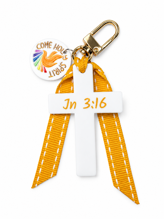 Yellow John 3:16 Cross | Bag Charm | Holy Spirit medal