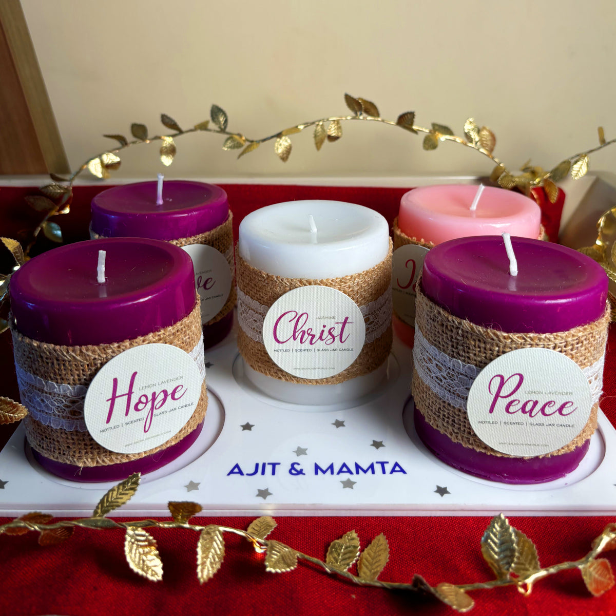 Premium Advent Candles (Set of 5) with personalised stand, image size:1200x1200