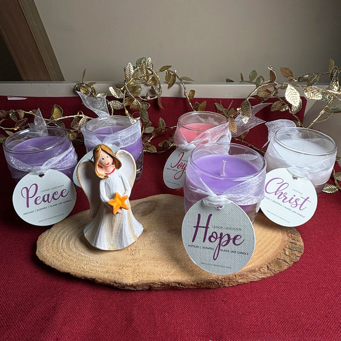 Mini Advent Candles with angel and wooden stand