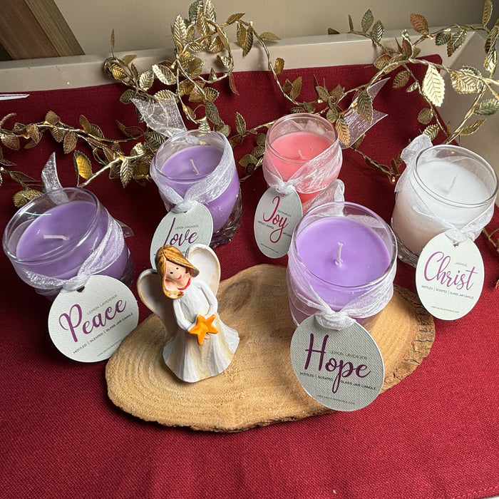 Mini Advent Candles with angel and wooden stand