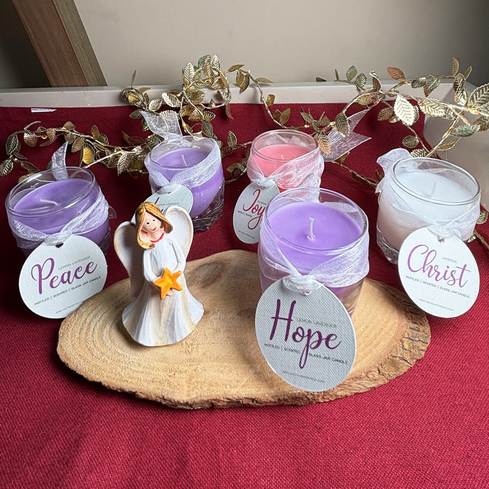 Mini Advent Candles with angel and wooden stand