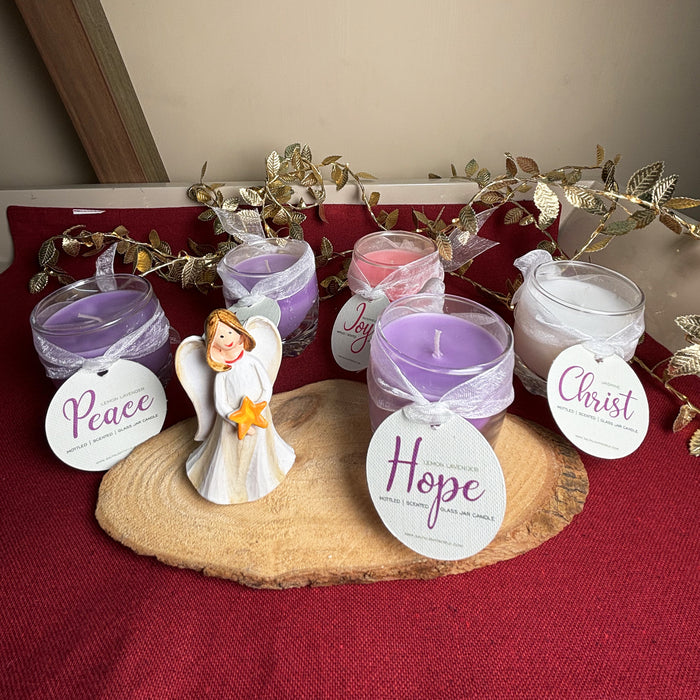 Mini Advent Candles with angel and wooden stand