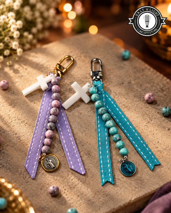 10-bead open rosary charm - blue - Benedictine