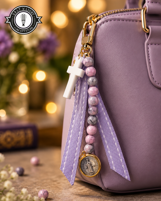 10-bead open rosary charm - blue - Benedictine
