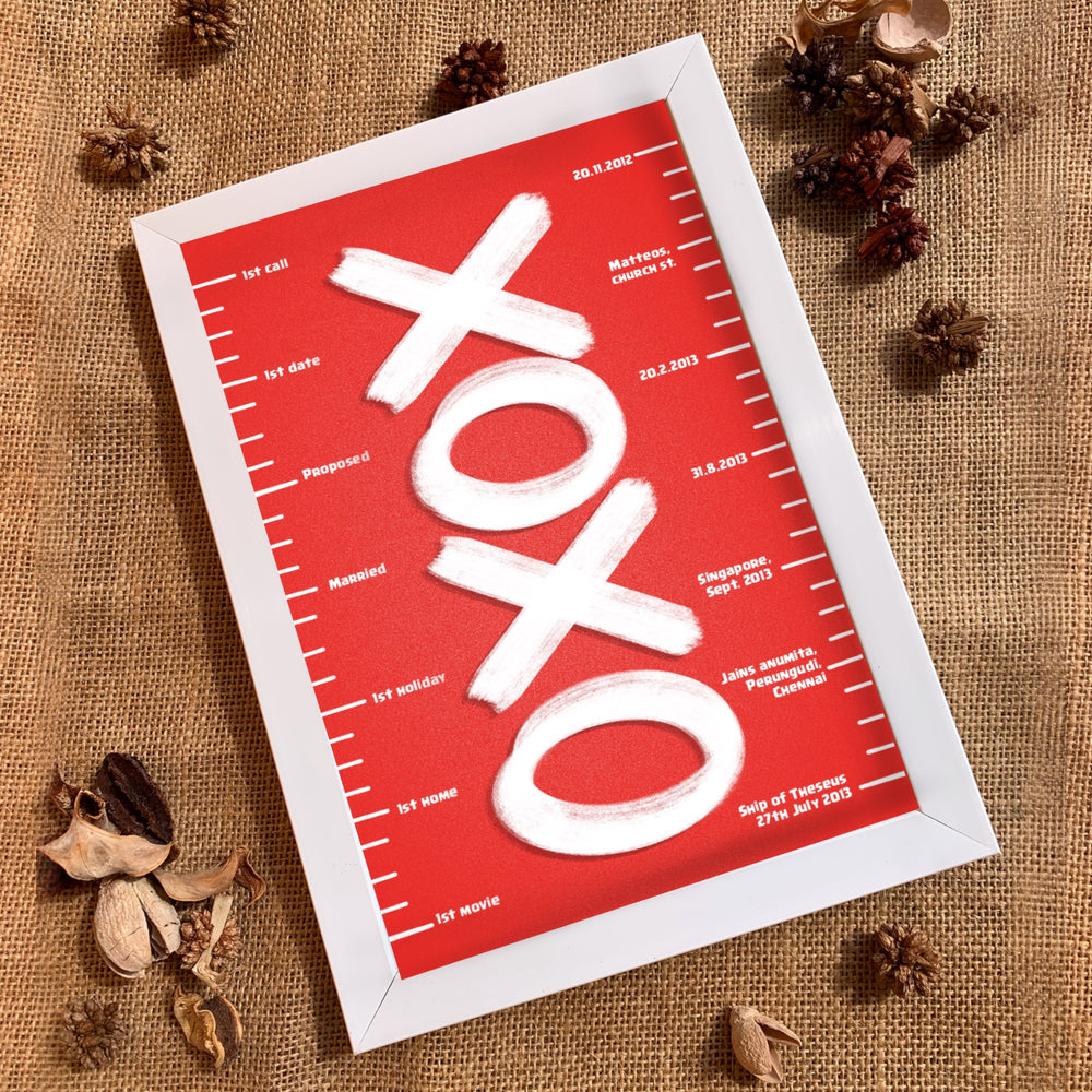 XOXO Personalised Relationship Milestones | Red | A5 size frame