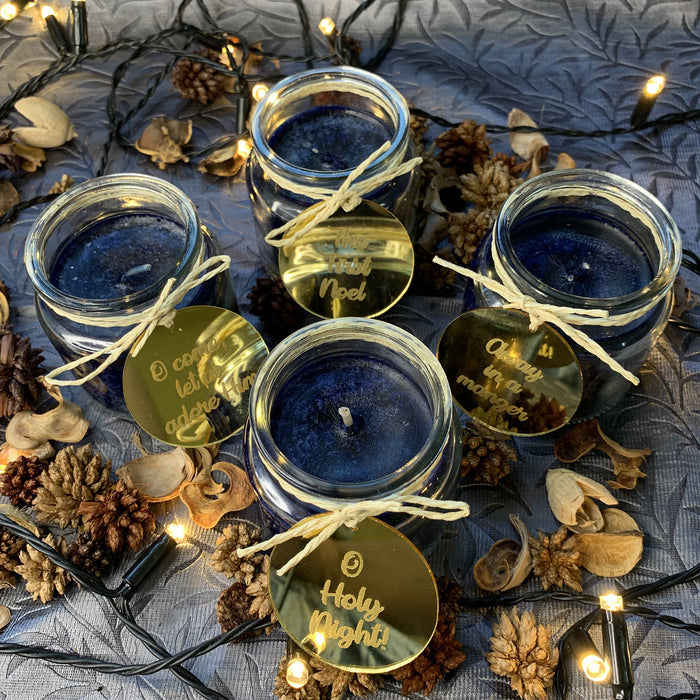 Blue Christmas Mottled Candles | Set of 4 Christmas Carol theme