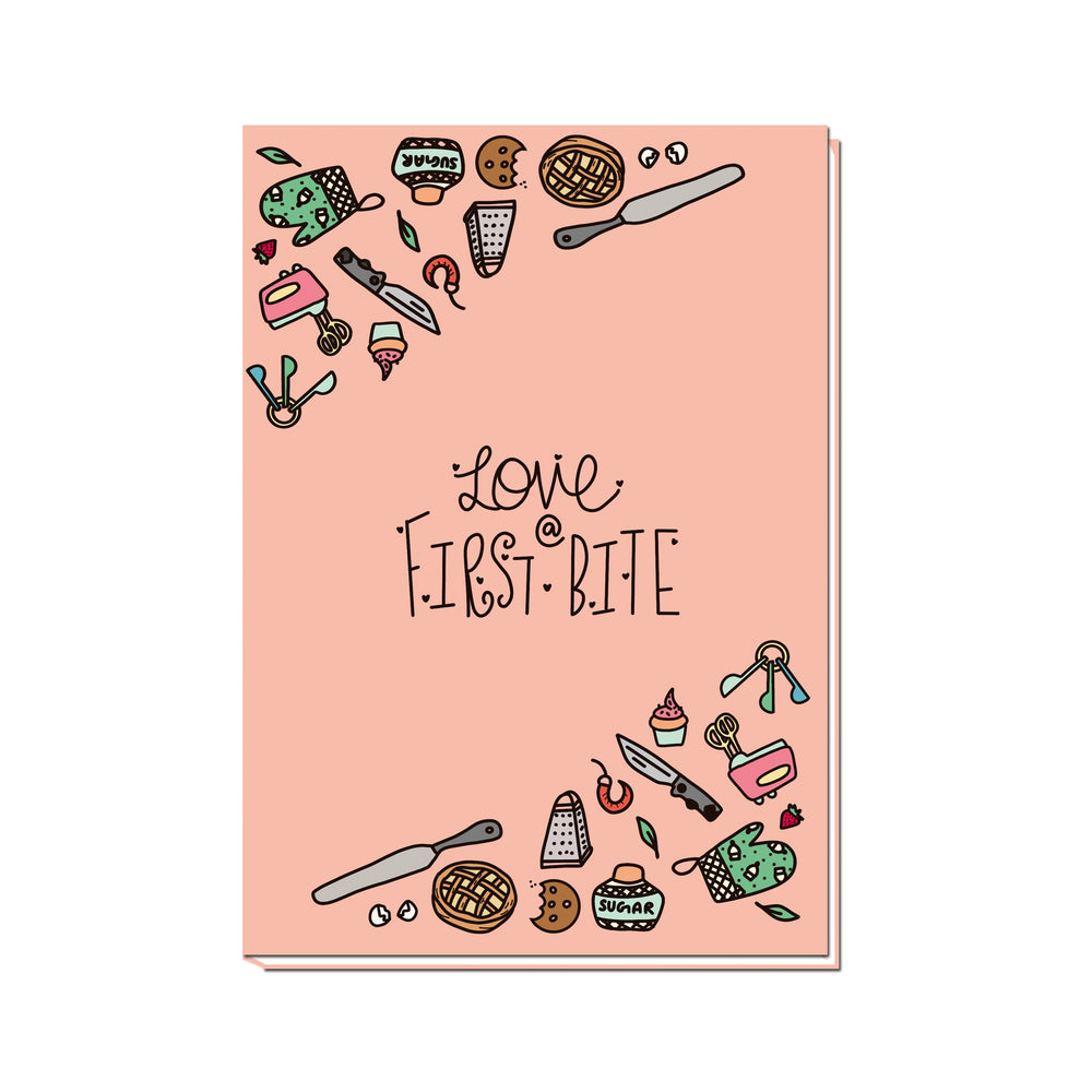Love at first bite recipe book | Unruled | 100 pages
